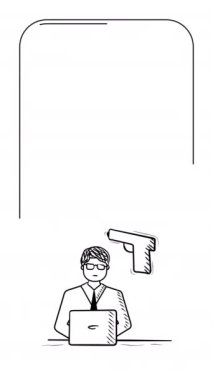 4k vertical video of man in the news under the gun in doodle style. Concept of media.
