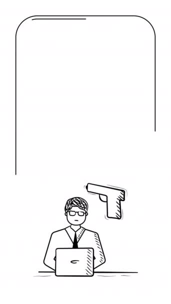 Vertical Video Man News Gun Doodle Style Concept Media — Stockvideo