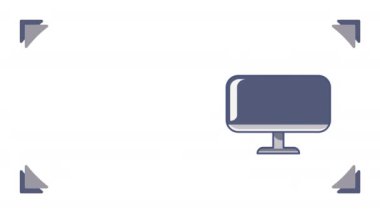 4k video of cartoon computer monitor on white background. Concept of cybersport.