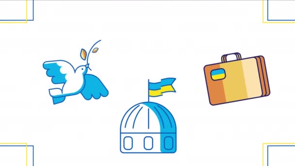 Video Cartoon Ukraininan Icons Set Concept Ukraine — Αρχείο Βίντεο