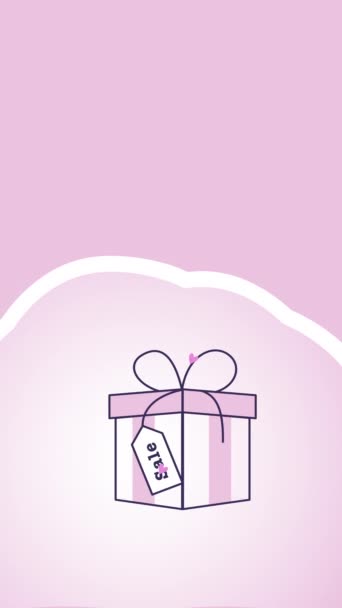 Vertical Video Cartoon Pink Gift Box Pink Background Concept Womans — Wideo stockowe