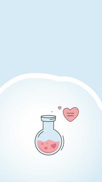 Vertical Video Cartoon Romantic Elixir Blue Background Concept Romantic Potion — Vídeo de stock