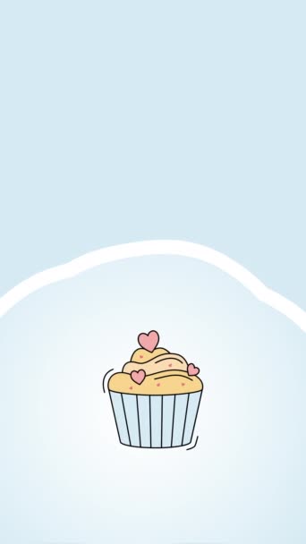 Vertical Video Cartoon Little Cake Blue Background Concept Pastry — Vídeo de Stock