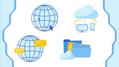 4k video of cartoon information set on white. Concept of information.