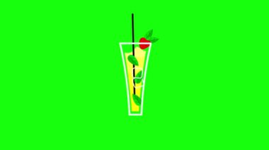 4k video of cartoon cocktail design on green. Concept of cocktail.