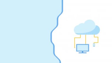 4k video of cartoon computer screen with phone of information. Concept of information.