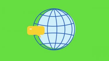 4k video of cartoon globe icon on green background. Concept of communication.