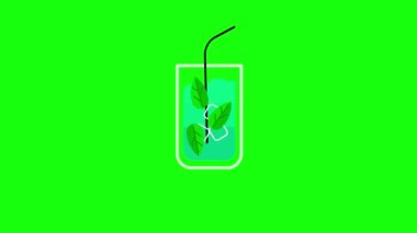 4k video of cartoon cocktail design on green. Concept of cocktail.