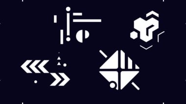 4k video of cartoon absctact set on black background. Concept of abstract set.