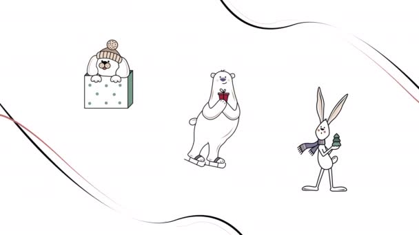 Video Cartoon Set Animals Dog Bear Bunny White Background Concept — Stock Video