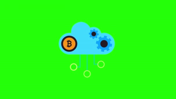 Video Bitcoin Money Symbol Blue Cloud Green Background Concept Crypto — 비디오