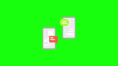 4k video of cartoon smartphones on green background. Concept of phones.