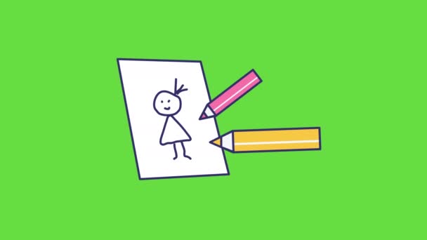 Video Cartoon Picture Two Pencils Green Background Concept Picture — 비디오