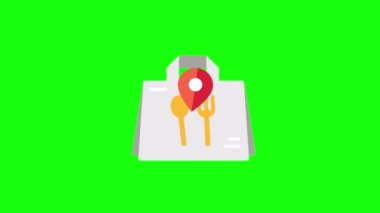4k video of a gray bag and a geolocation point on green background. Concept of geolocation
