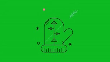 4k video of cartoon mitten on green background. C oncept of winter clothes