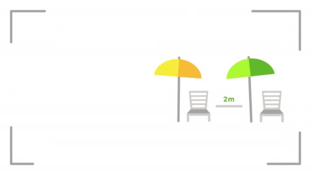 Video Cartoon Deck Chair Umbrella White Background Concept Travel — Vídeos de Stock