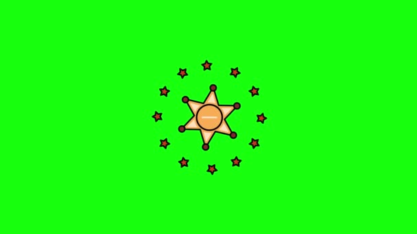 Video Cartoon Cowboy Star Symbol Design Green Background Concept Cowboy — 图库视频影像