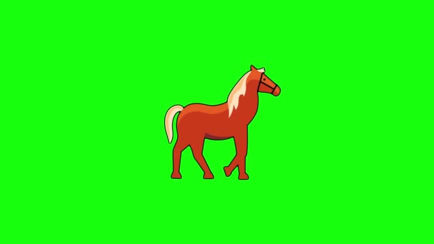 Video Cartoon Brown Horse Green Background Concept Cowboy — Stock Video