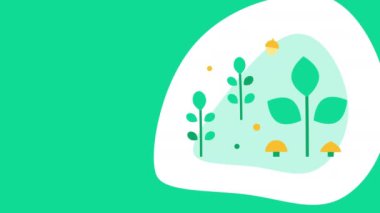 4k video of cartoon green plants with leaves and mushrooms. Concept of exploring world.