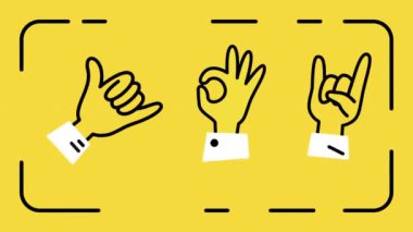 4k video of hands set with white sleeves on yellow background. Concept of hands set icon.