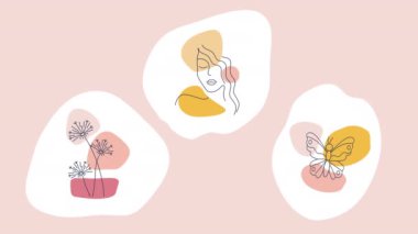 4k video of cartoon floral pattern design on pink background. Concept of abstract nature.