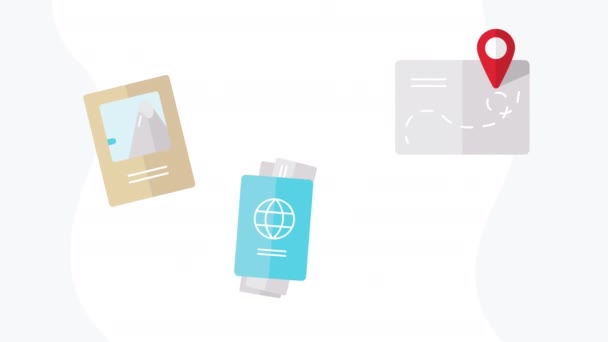 Video Cartoon Travel Set White Background Concept Travel Set — Stock Video