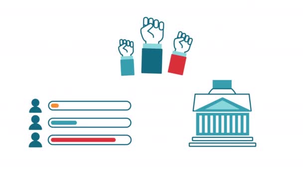 白を背景に選挙に関連する3つのアイコンの4Kビデオ 政治の概念 — ストック動画