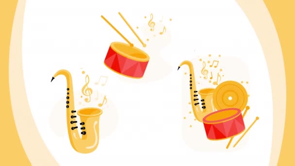 Video Cartoon Musical Instruments White Background Concept Festival Set — Stock Video