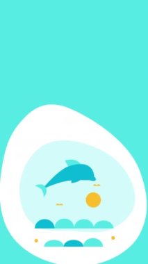 Mavi arka planda 4k dikey su dalgaları ve yunus videosu. Keşif kavramı.