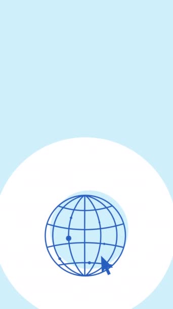 Vertikales Video Eines Cartoon Globus Symbols Mit Cursor Informationsbegriff — Stockvideo