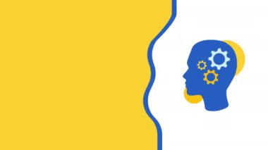 Beyaz arka planda vitesli karikatür insan kafası ikonu 4k video. Bilgi kavramı.