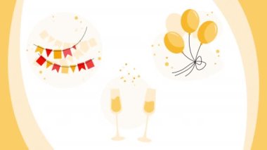 Beyaz arka planda parti elemanlarının 4k videosu. Eğlence anlayışı.