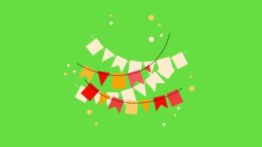 Yeşil arka planda parti dekorasyonlarının 4k videosu. Eğlence anlayışı.