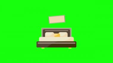 Yeşil arka planda çizgi film dizaynı 4k video. Mobilya kavramı.