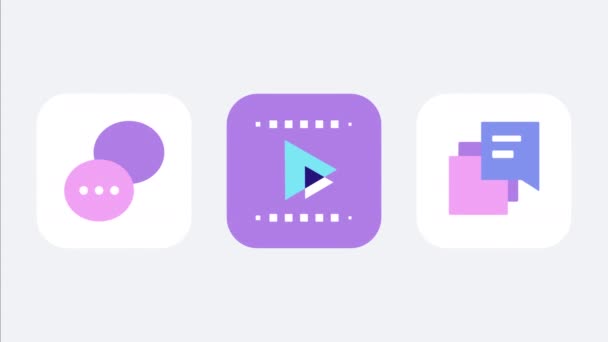 Vertical Video Cartoon Purple Pink Icon Set White Background Concept — Stock Video