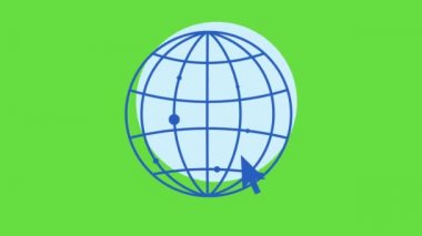 4k video of cartoon globe icon on green background. Concept of communication.