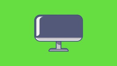 Yeşil arkaplandaki çizgi film bilgisayar monitörünün dikey videosu. Siber spor kavramı.