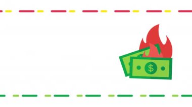 Beyaz arka planda yanan karikatür parasının 4k dikey videosu. Para kavramı.