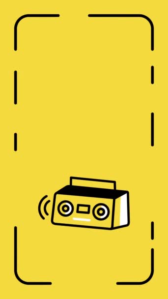 黄色背景下声柱线条图标的4K垂直视频 音乐图标概念 — 图库视频影像