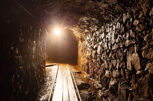 Mine tunnel with path - historical gold, silver, copper mine — Stock Photo, Image