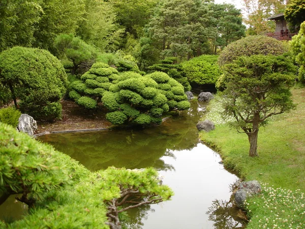 Jardin japonais avec maison — Photo