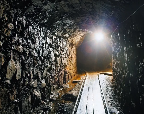 Mine with railroad track - underground mining — Stock Photo, Image