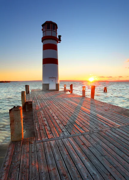 Lighthouse at Lake Neusiedl at sunset - Austria — Stock Photo, Image