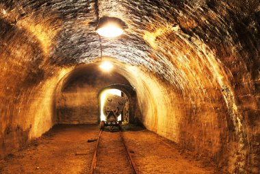 Mine with railroad track - underground mining clipart