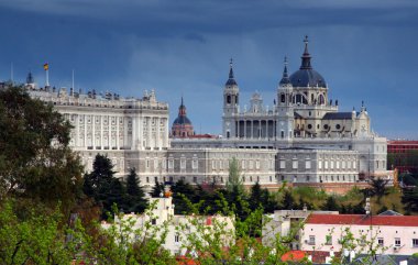 Cathedral of Almudena and royal palace in Madrid clipart