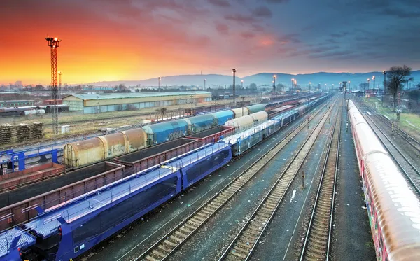 Tren Plataforma de transporte de mercancías - Transporte de carga —  Fotos de Stock