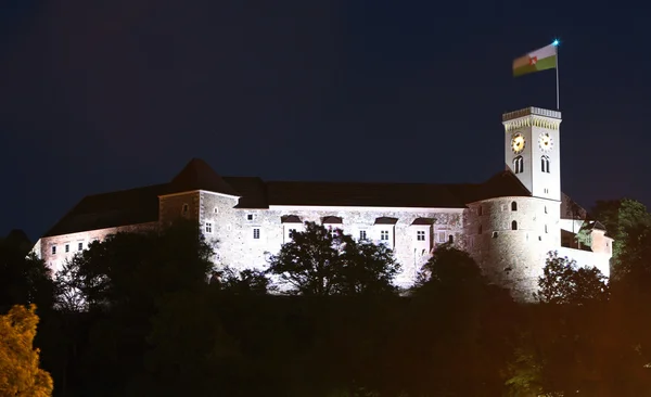 Castelo de Liubliana à noite, Eslovénia, Europa — Fotografia de Stock