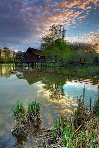 Petit Danube en Slovaquie avec moulin à eau . — Photo