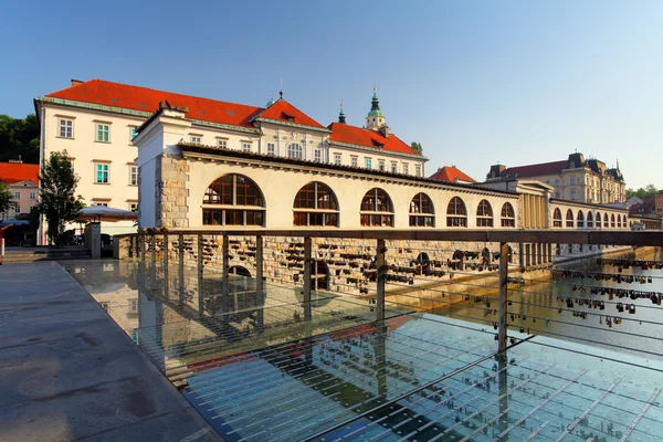 Rivier in ljubljana van dragon bridge, Slovenië — Stockfoto