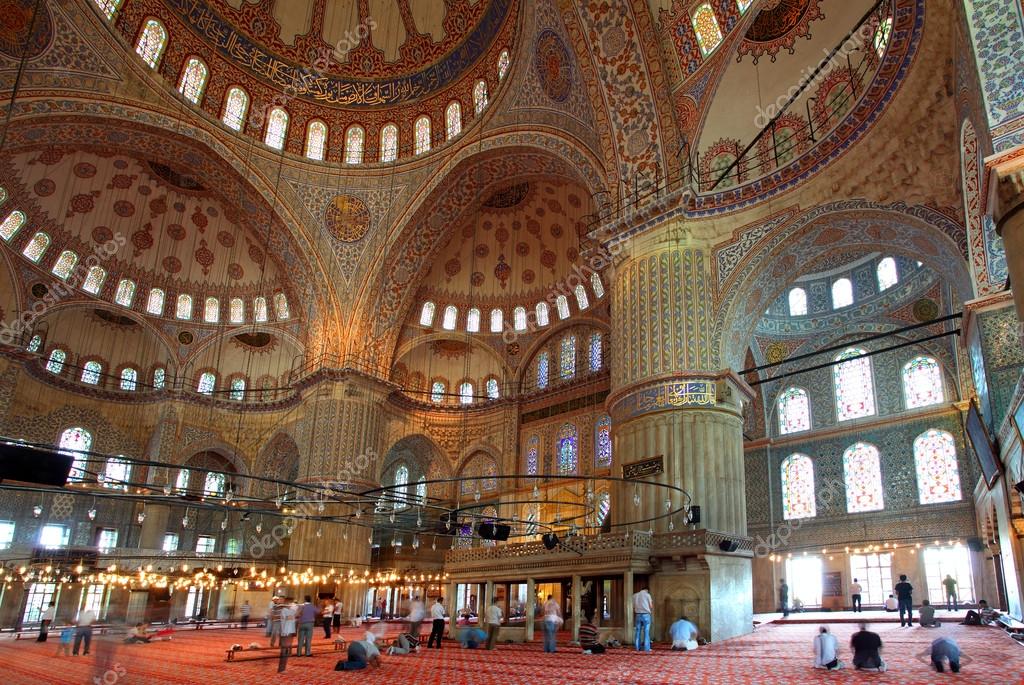 Inside The Islamic Blue Mosque In Istanbul Turkey Stock
